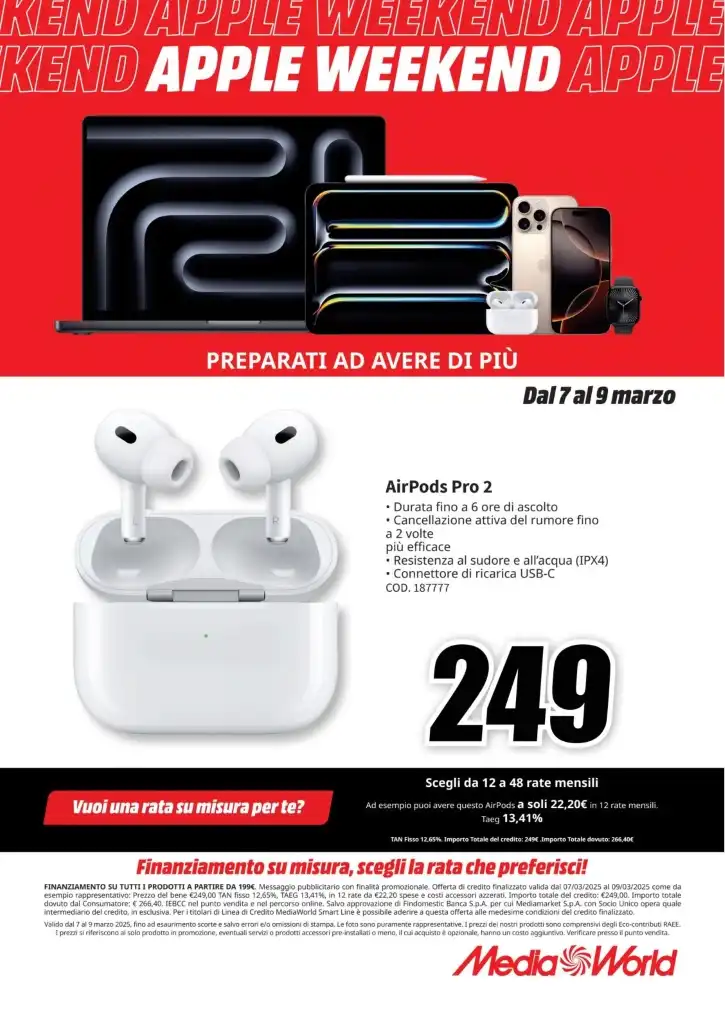 Volantino MediaWorld Apple Weekend dal 7 al 9/03/2025