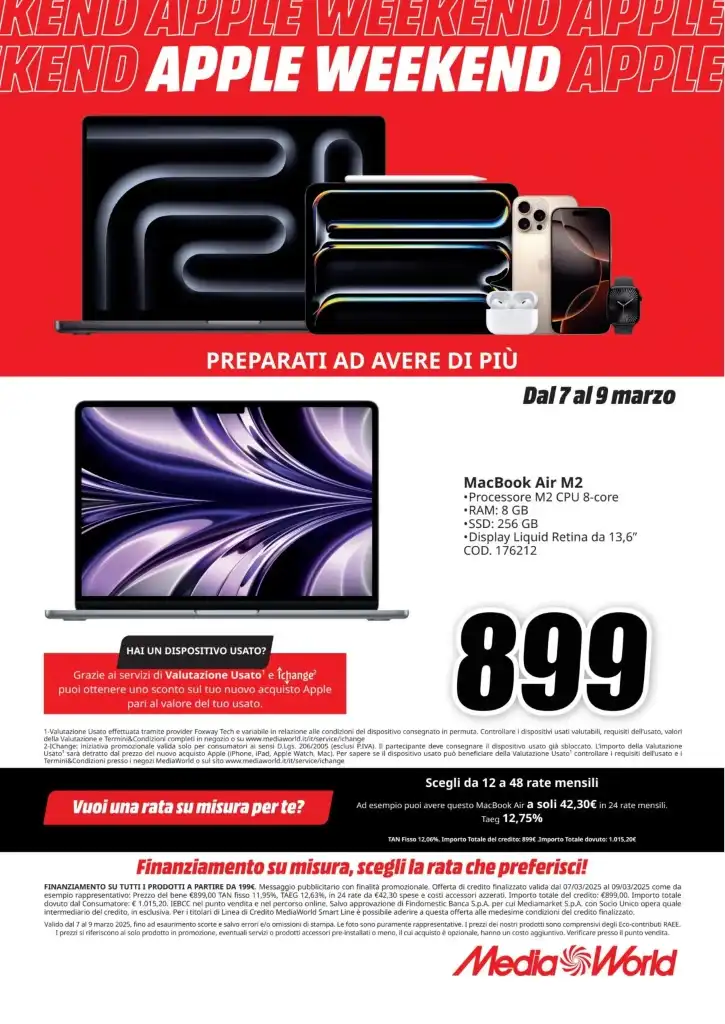Volantino MediaWorld Apple Weekend dal 7 al 9/03/2025