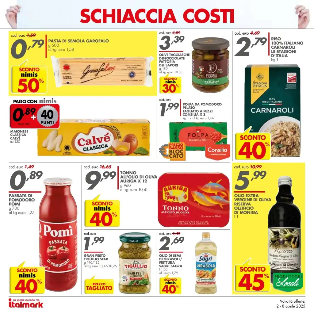 Volantino Italmark Schiaccia Costi dal 2 all’8/04/2025