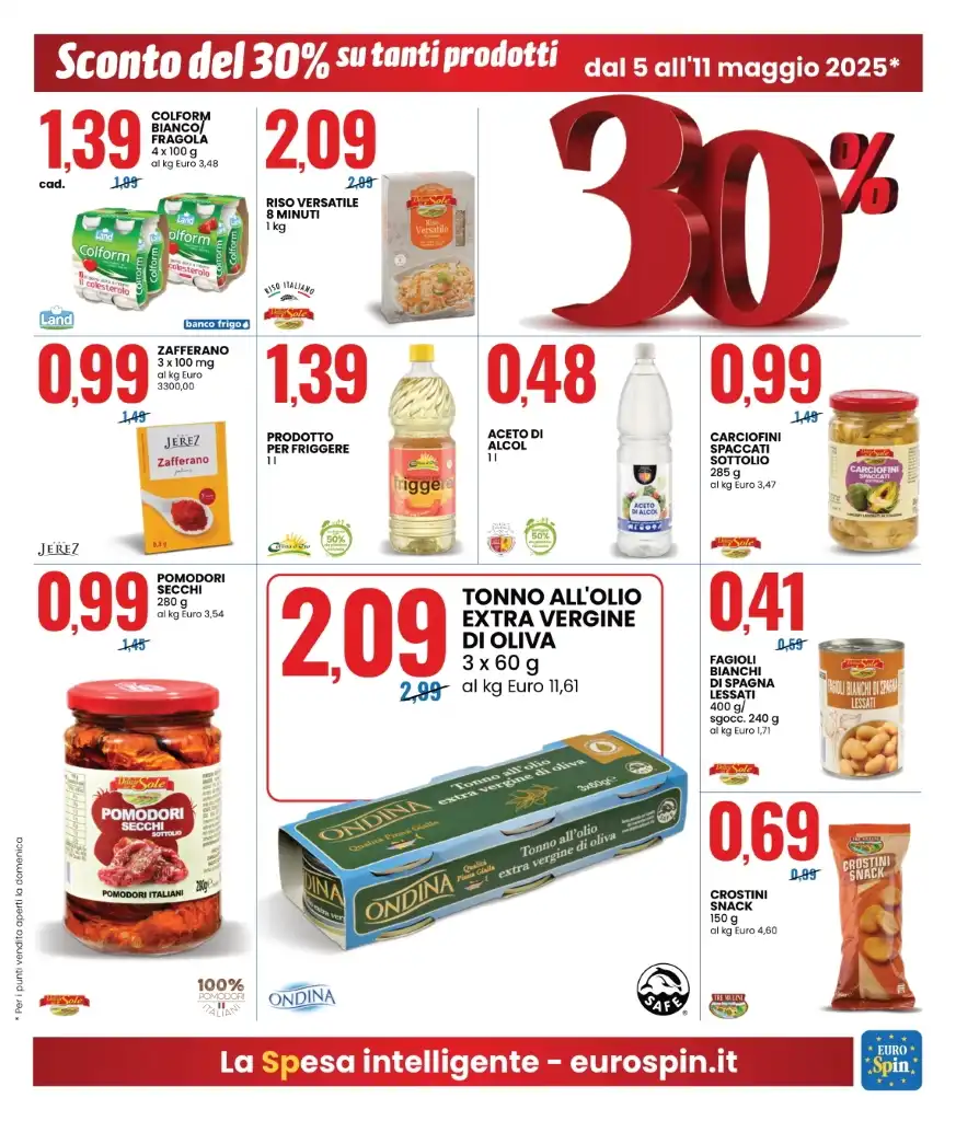 Volantino Eurospin Sconto del 30% fino all’11 dal 5/05/2025