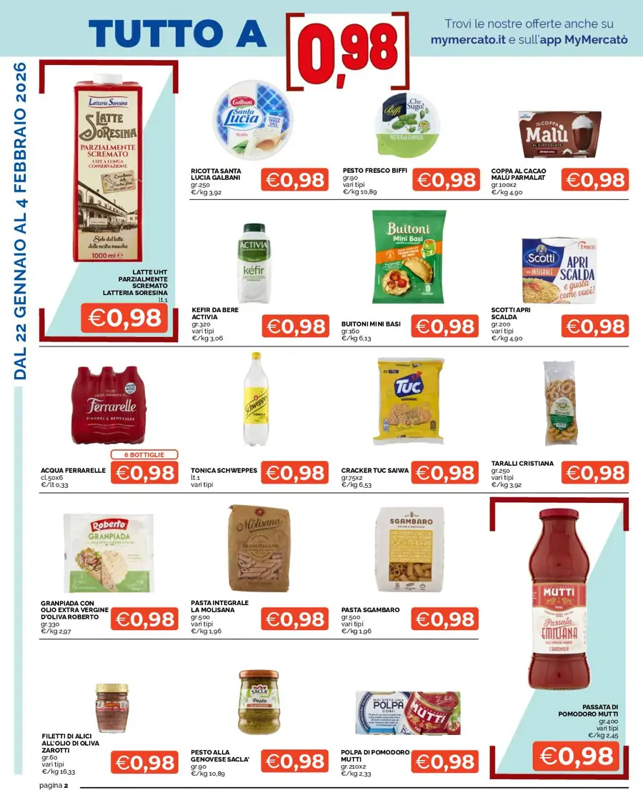 Volantino Mercatò Tutto a 0.98€ 1.48€ 1.98€ dal 22/01 al 4/02/2026
