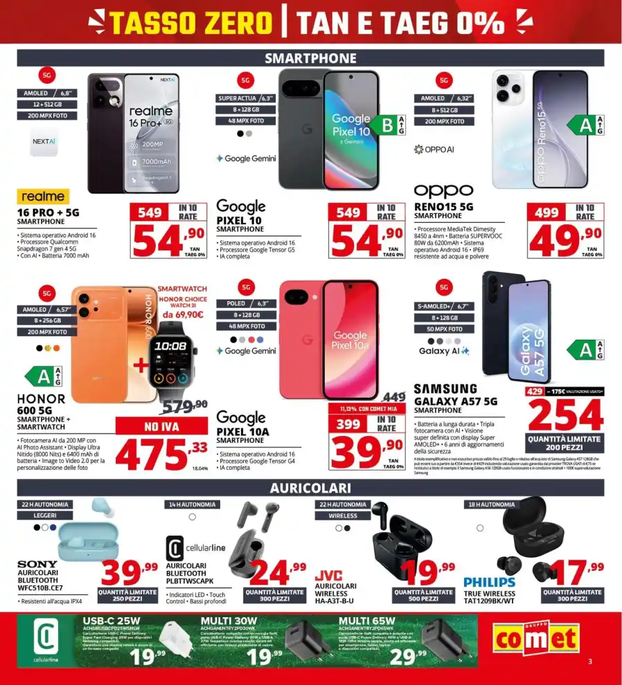 Volantino Comet Tasso zero TAN e TAEG 0% dal 16/7 fino al 29/7/2026