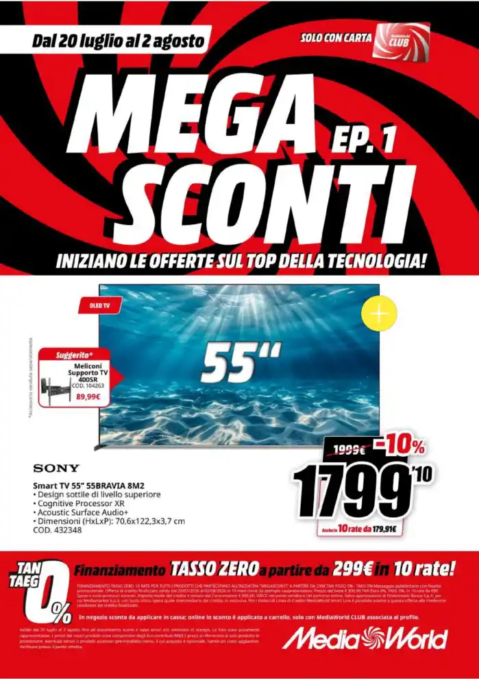 Volantino MediaWorld Mega Sconti Ep. 1 dal 20/7 fino al 2/8/2026
