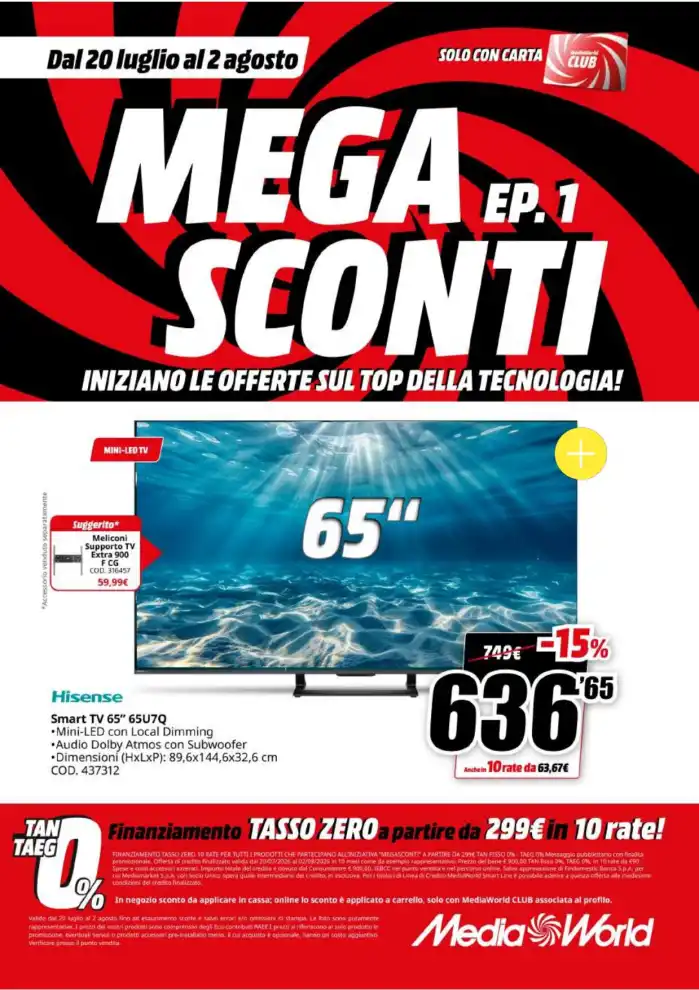 Volantino MediaWorld Mega Sconti Ep. 1 dal 20/7 fino al 2/8/2026