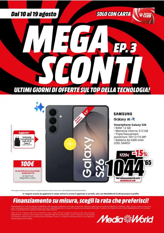 Volantino MediaWorld Mega Sconti Ep. 3 dal 10/8 fino al 19/8/2026