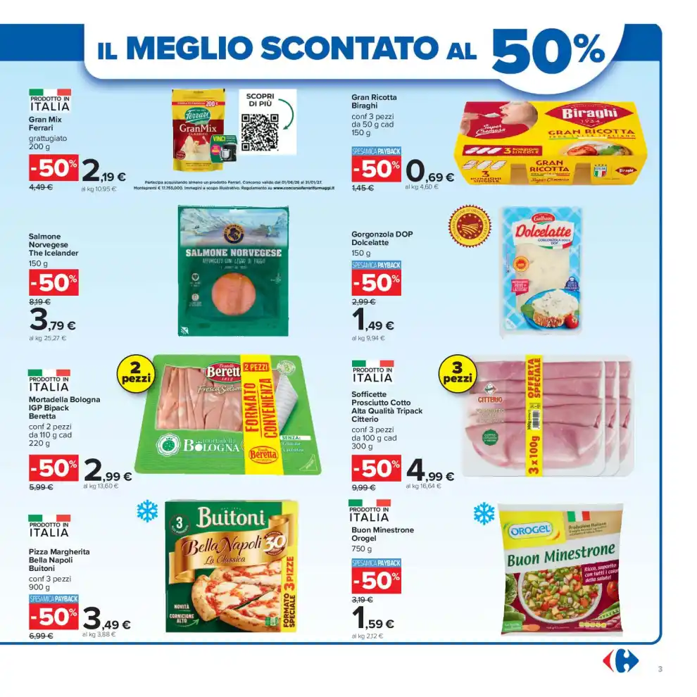 Volantino Carrefour 50 prodotti al 50% dal 29/9 fino al 12/10/2026