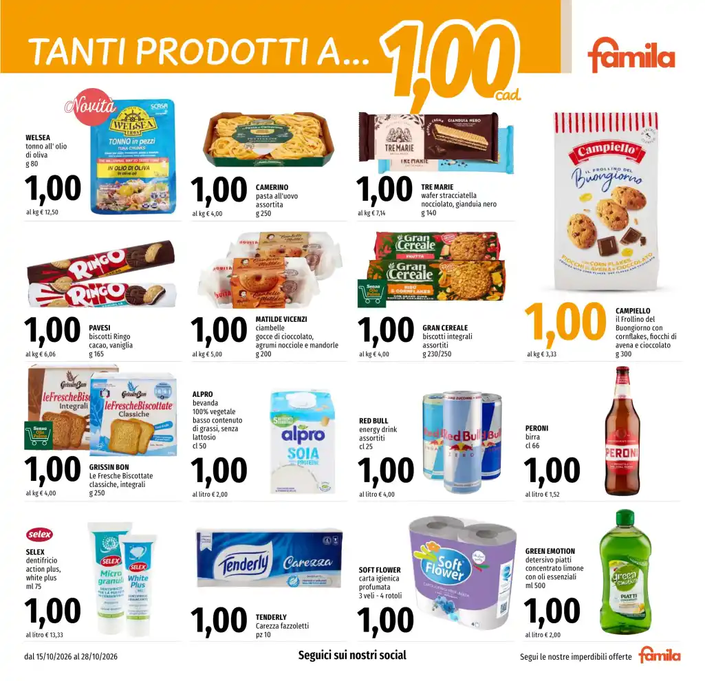 Volantino Famila Tanti prodotti a 1,00 dal 15/10 fino al 28/10/2026