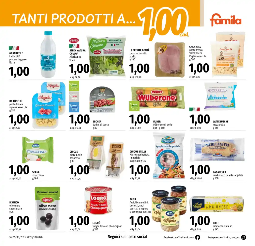 Volantino Famila Tanti prodotti a 1,00 dal 15/10 fino al 28/10/2026