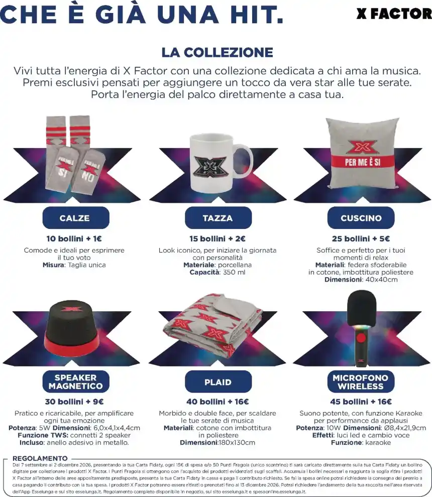 Volantino Esselunga X Factor 2026 dal 7/9 fino al 2/12/2026